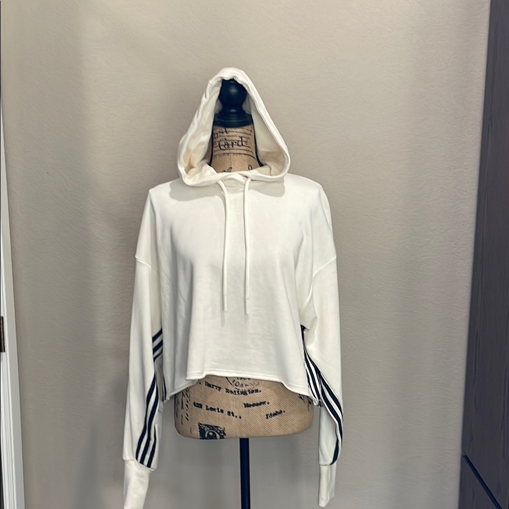 Adidas Cream Cropped Hoodie with Black Accents